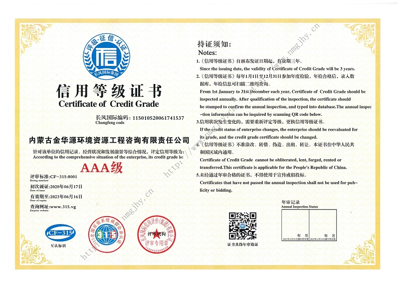 信用等級(jí)證書
